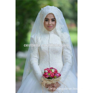 Vestido de casamento muçulmano de manga longa A-line 2016 Vestido de casamento de noiva muçulmana